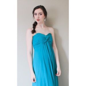 Long Strapless Teal Turquoise Prom Dress